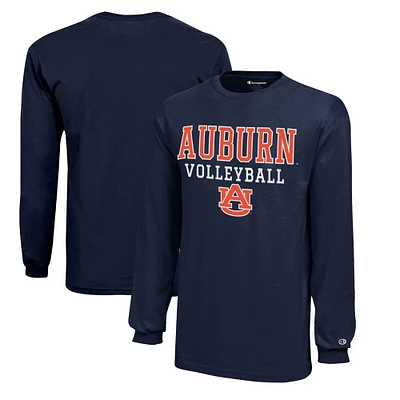 Youth Champion Navy Auburn Tigers Stacked Logo Long Sleeve Volleyball T-Shirt