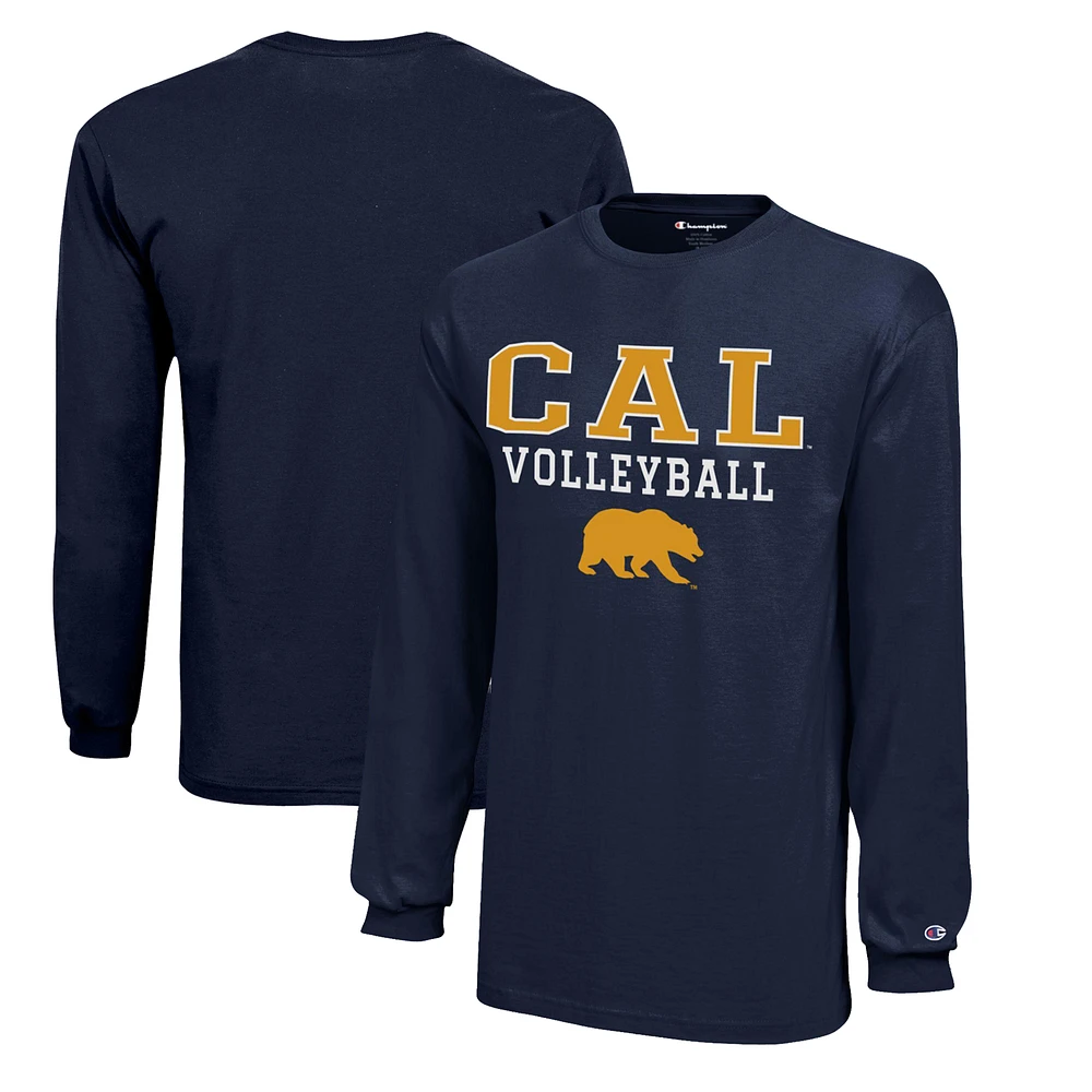 Youth Champion Navy Cal Bears Stacked Logo Long Sleeve Volleyball T-Shirt