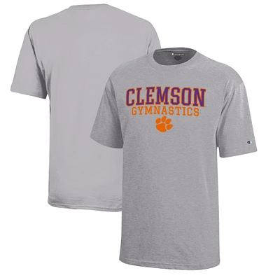 Youth Champion Gray Clemson Tigers Stacked Logo Gymnastics T-Shirt