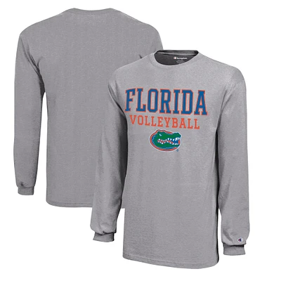 Youth Champion Gray Florida Gators Stacked Logo Long Sleeve Volleyball T-Shirt
