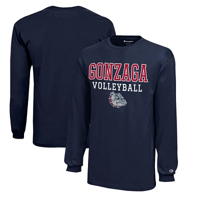 Youth Champion Navy Gonzaga Bulldogs Stacked Logo Long Sleeve Volleyball T-Shirt