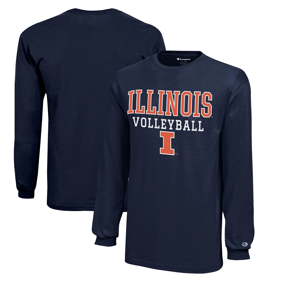 Youth Champion Navy Illinois Fighting Illini Stacked Logo Long Sleeve Volleyball T-Shirt