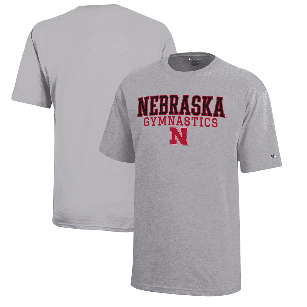 Youth Champion Gray Nebraska Huskers Stacked Logo Gymnastics T-Shirt