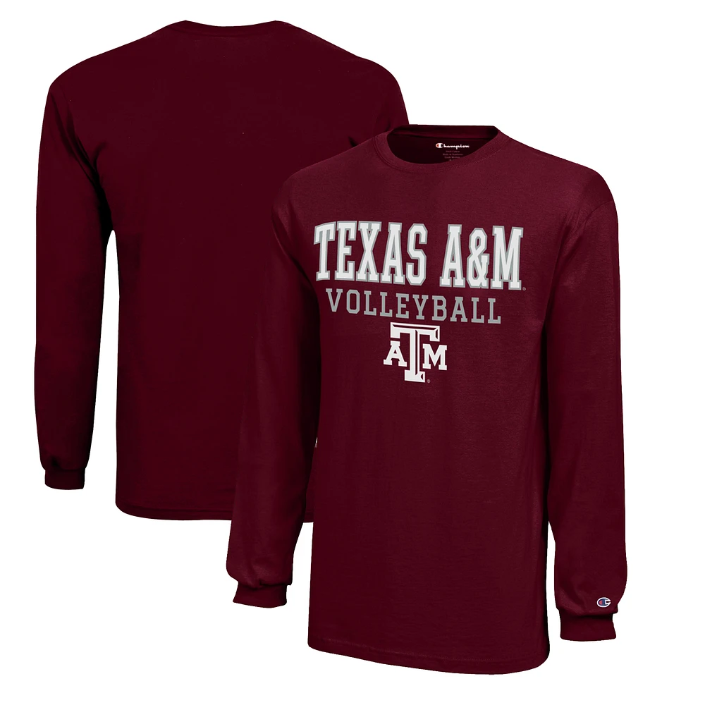 Youth Champion Maroon Texas A&M Aggies Stacked Logo Long Sleeve Volleyball T-Shirt