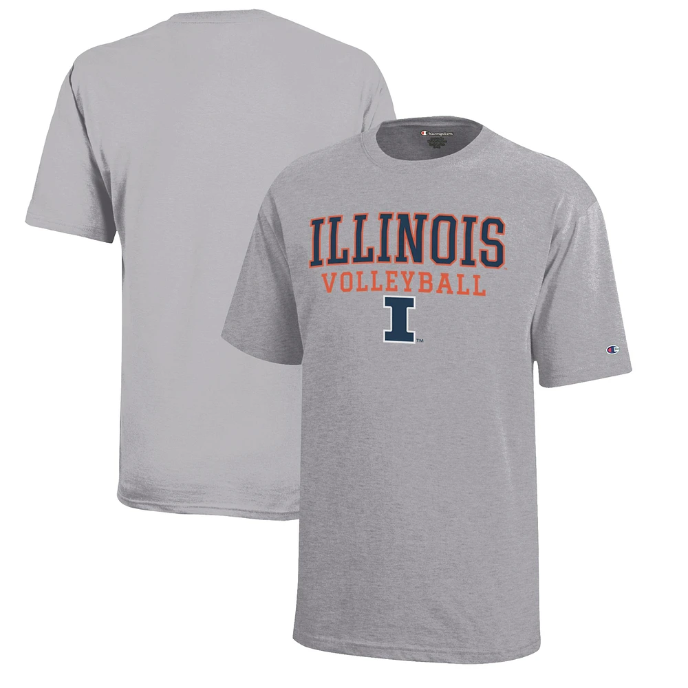 Youth Champion Gray Illinois Fighting Illini Stacked Logo Volleyball T-Shirt