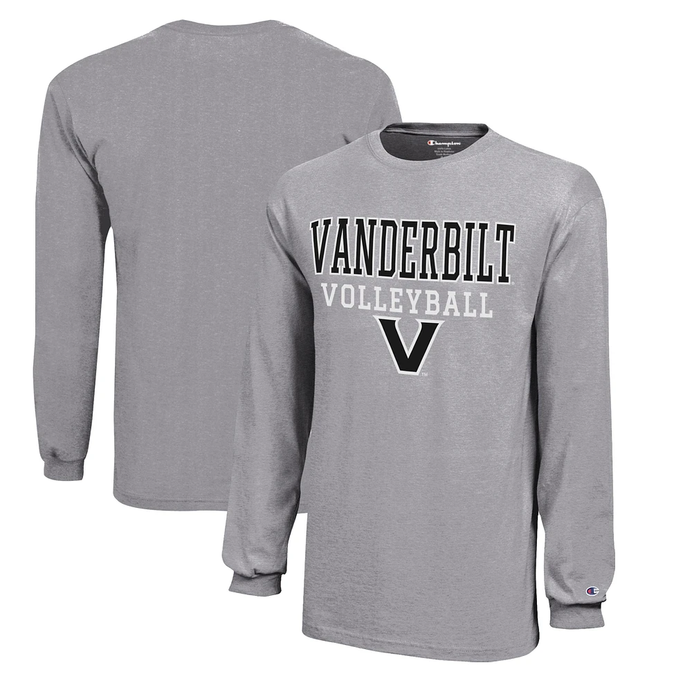 Youth Champion Gray Vanderbilt Commodores Stacked Logo Long Sleeve Volleyball T-Shirt