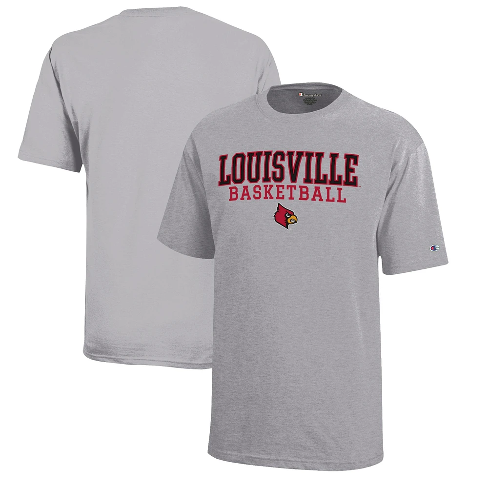 Youth Champion Gray Louisville Cardinals Stacked Logo Basketball T-Shirt