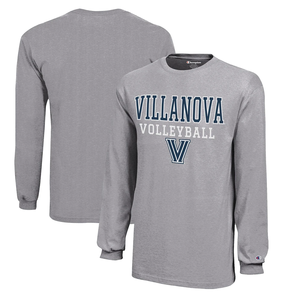 Youth Champion Gray Villanova Wildcats Stacked Logo Long Sleeve Volleyball T-Shirt