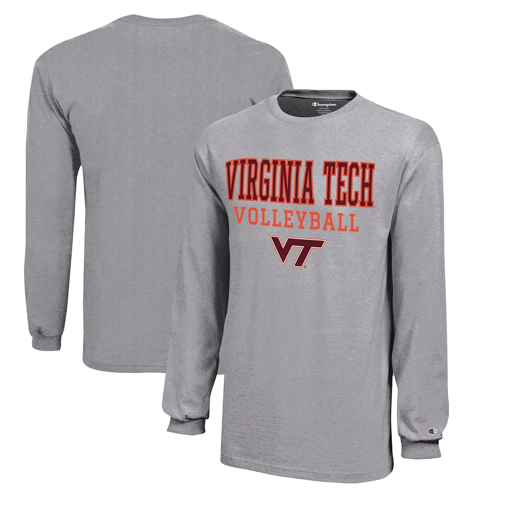 Youth Champion Gray Virginia Tech Hokies Stacked Logo Long Sleeve Volleyball T-Shirt