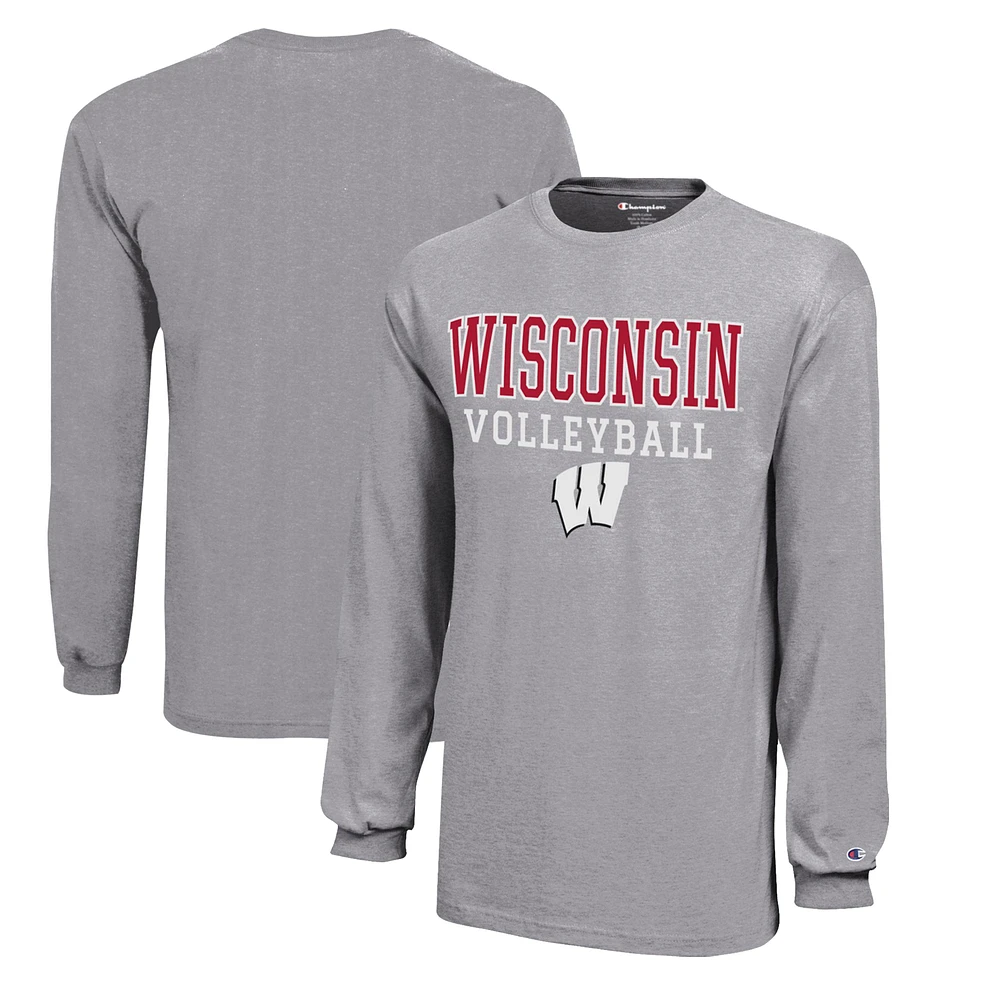 Youth Champion Wisconsin Badgers Stacked Logo Long Sleeve Volleyball T-Shirt