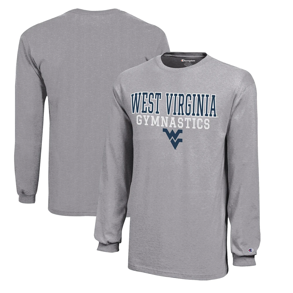 Youth Champion Gray West Virginia Mountaineers Stacked Logo Long Sleeve Gymnastics T-Shirt