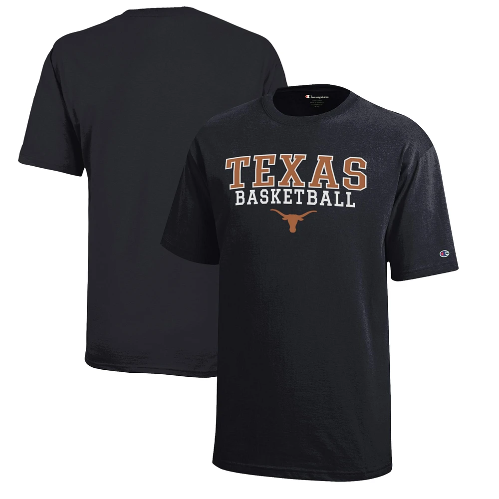 Youth Champion Black Texas Longhorns Stacked Logo Basketball T-Shirt