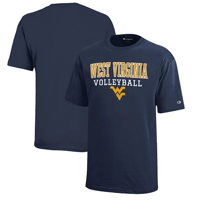 Youth Champion Navy West Virginia Mountaineers Stacked Logo Volleyball T-Shirt