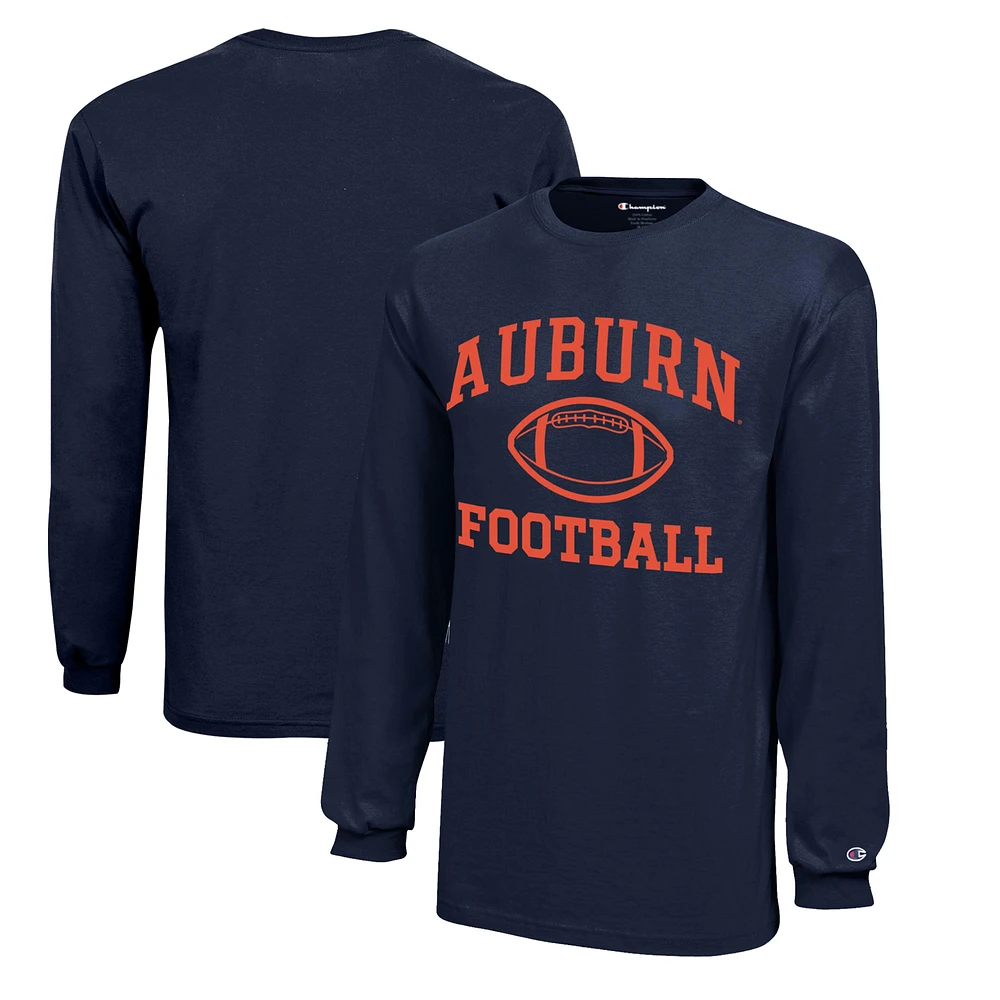 Youth Champion Navy Auburn Tigers Icon Logo Long Sleeve Football T-Shirt