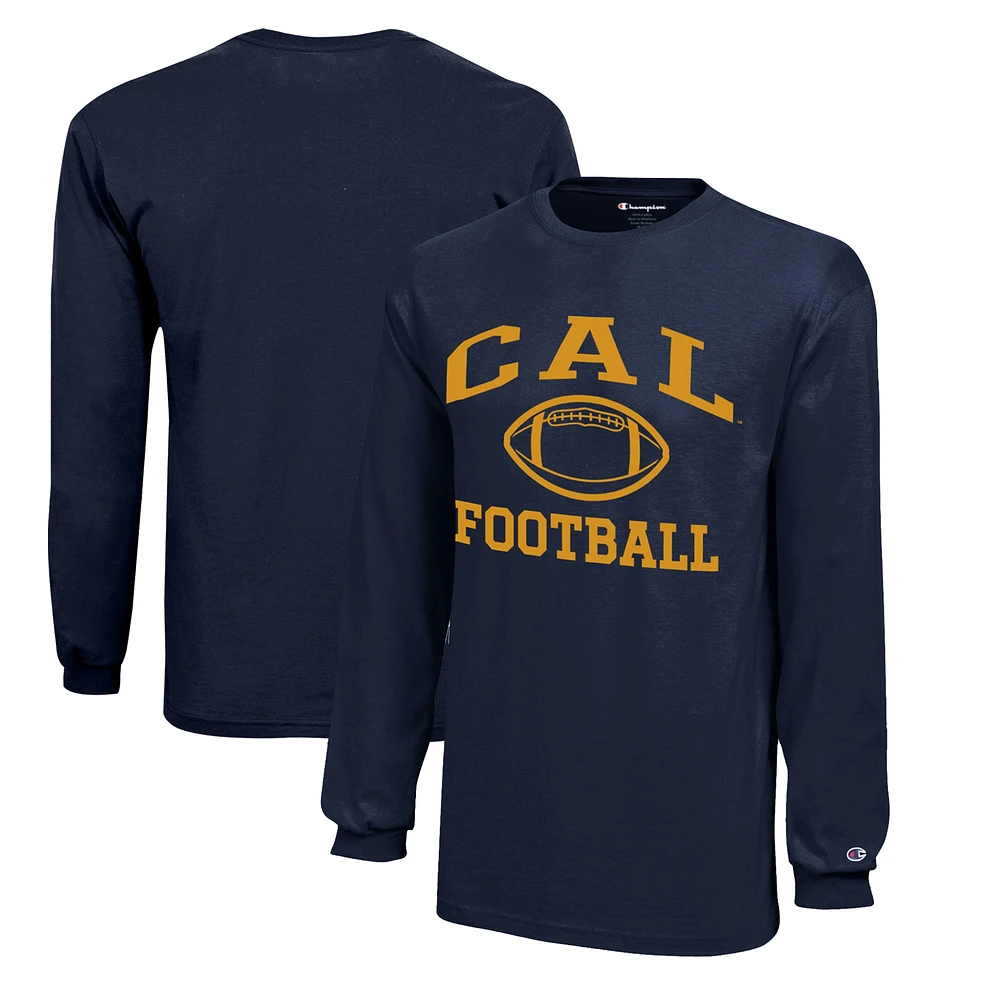 Youth Champion Navy Cal Bears Icon Logo Long Sleeve Football T-Shirt