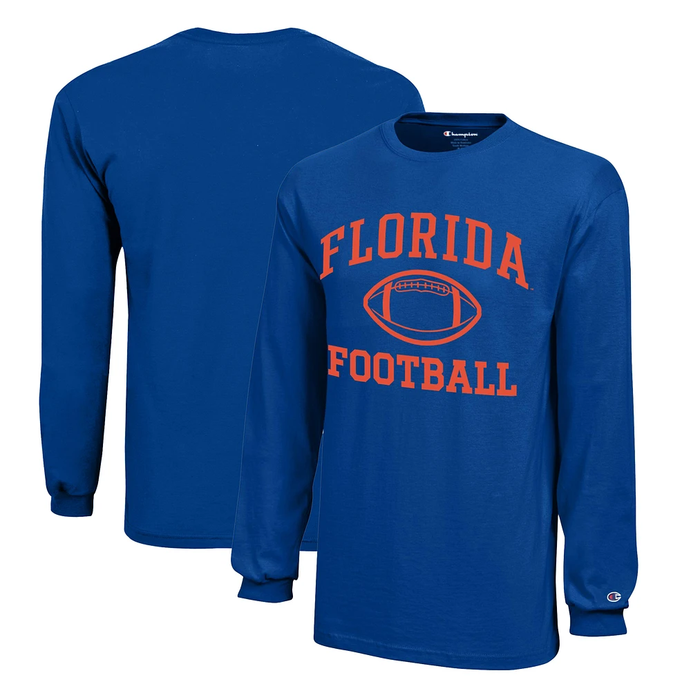 Youth Champion Royal Florida Gators Icon Logo Long Sleeve Football T-Shirt