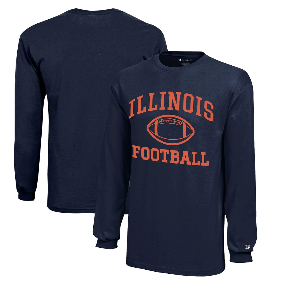 Youth Champion Navy Illinois Fighting Illini Icon Logo Long Sleeve Football T-Shirt