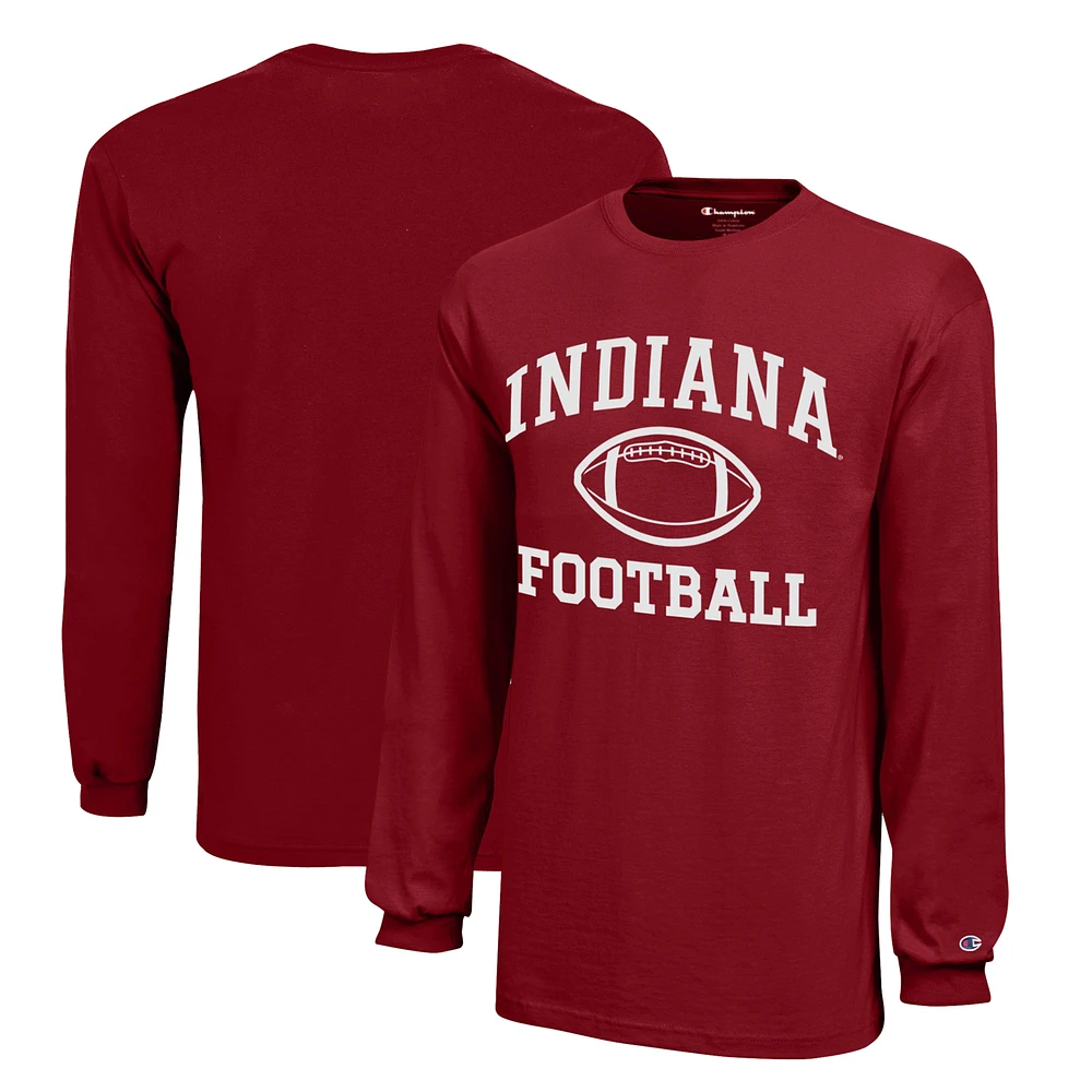 Youth Champion Crimson Indiana Hoosiers Icon Logo Long Sleeve Football T-Shirt