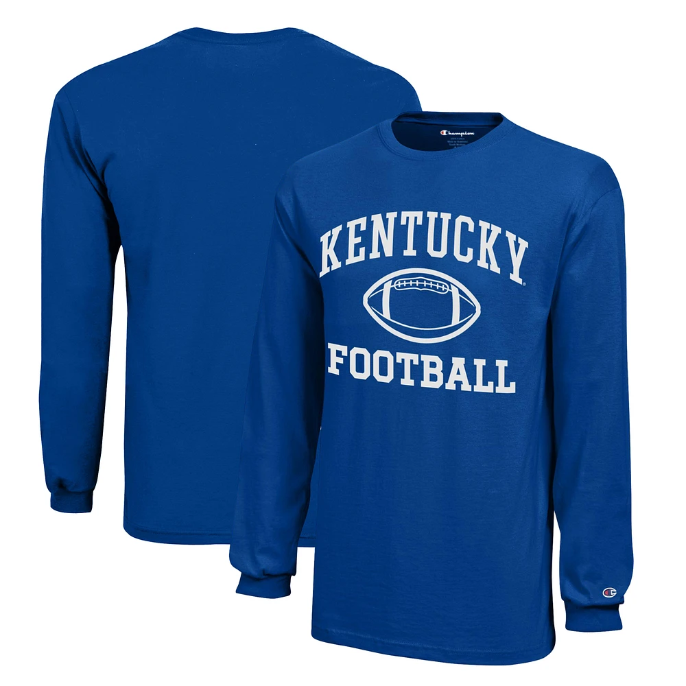 Youth Champion Royal Kentucky Wildcats Icon Logo Long Sleeve Football T-Shirt