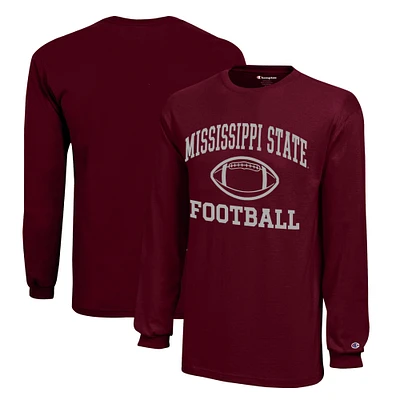Youth Champion Maroon Mississippi State Bulldogs Icon Logo Long Sleeve Football T-Shirt