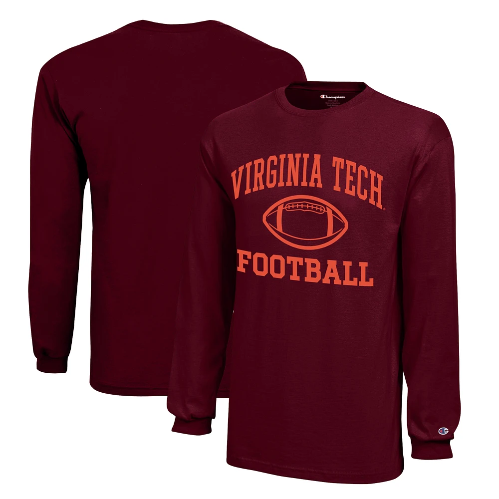 Youth Champion Maroon Virginia Tech Hokies Icon Logo Long Sleeve Football T-Shirt