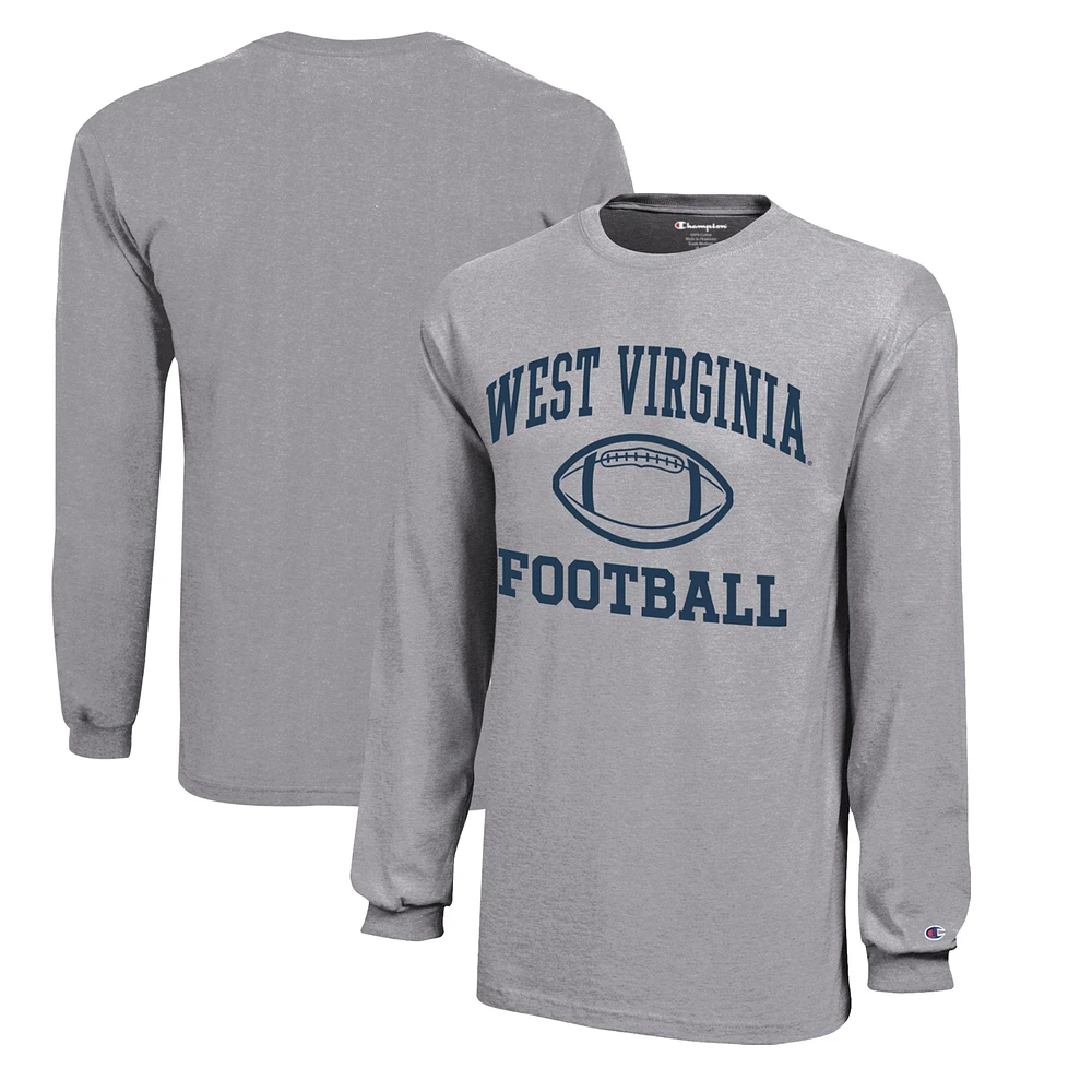 Youth Champion Gray West Virginia Mountaineers Icon Logo Long Sleeve Football T-Shirt