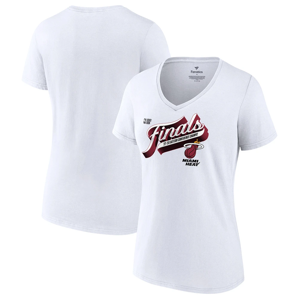 Women's Fanatics White Miami Heat 2023 Eastern Conference Champions Locker Room Authentic V-Neck T-Shirt