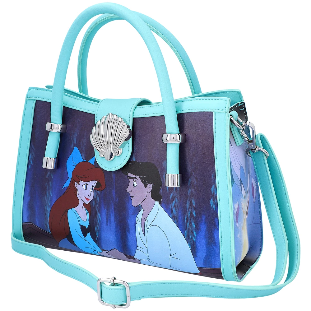 Women's Loungefly Blue The Little Mermaid Kiss the Girl Frame Crossbody Bag with Buckle Closure
