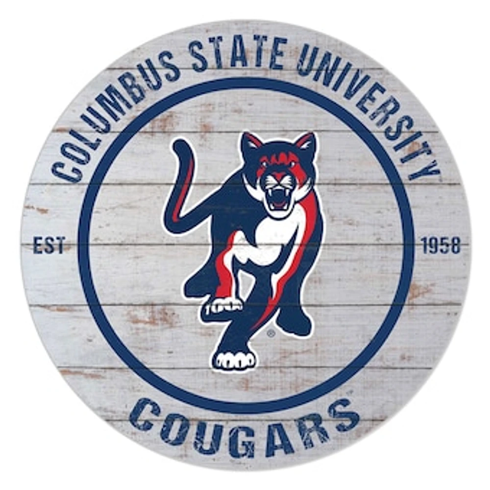Columbus State Cougars 20" Indoor/Outdoor Weathered Circle Sign