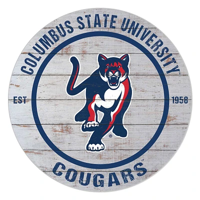 Columbus State Cougars 20" Indoor/Outdoor Weathered Circle Sign