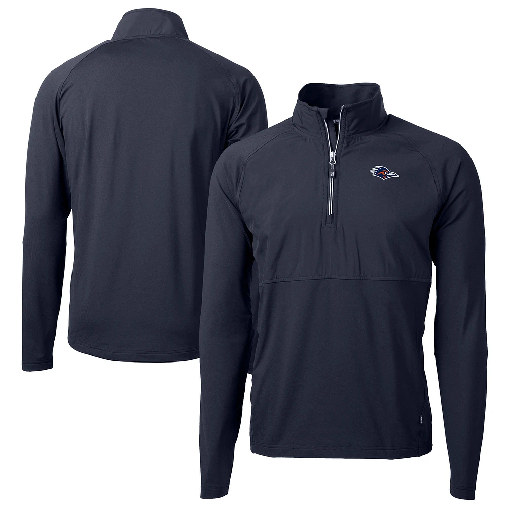 Men's Cutter & Buck Navy UTSA Roadrunners Adapt Eco Knit Hybrid Recycled Quarter-Zip Pullover Top