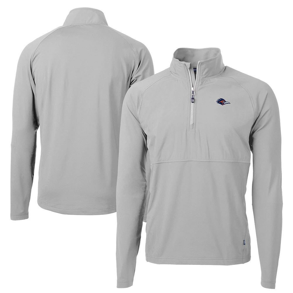 Men's Cutter & Buck Gray UTSA Roadrunners Adapt Eco Knit Hybrid Recycled Quarter-Zip Pullover Top