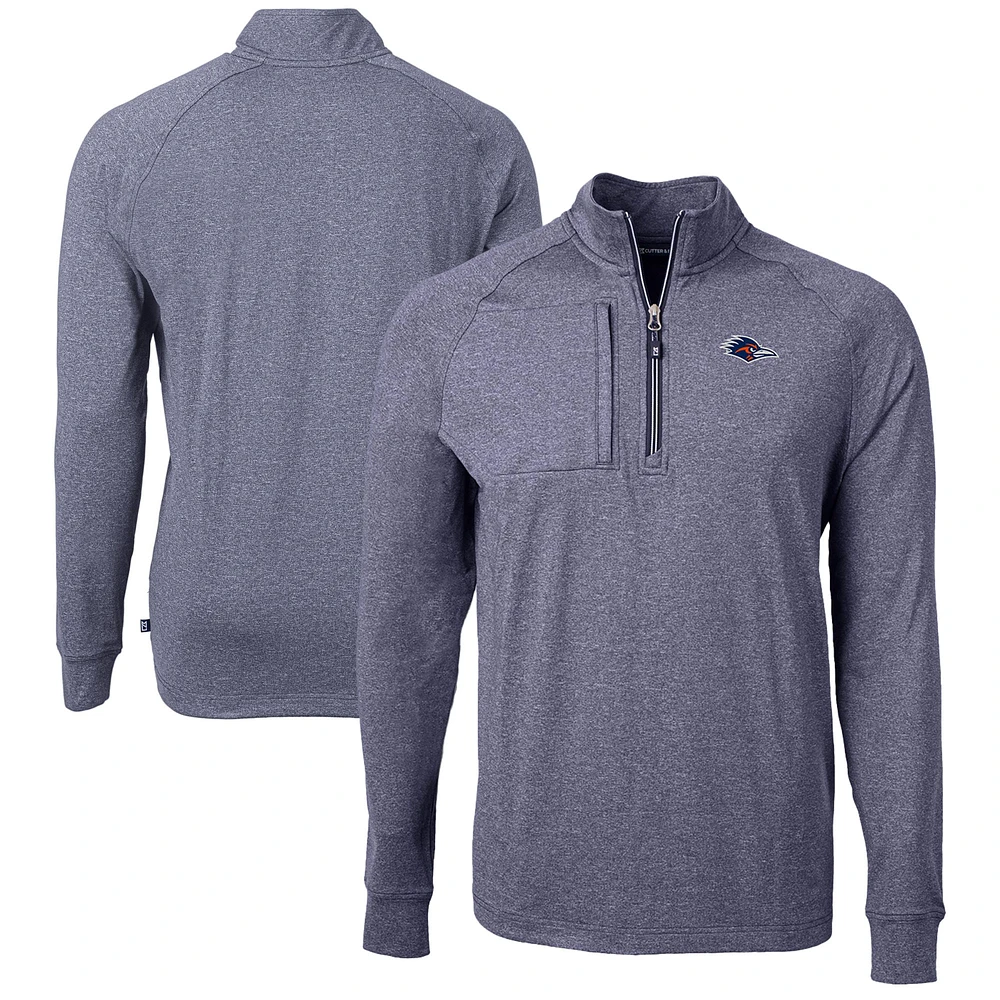 Men's Cutter & Buck Navy UTSA Roadrunners Adapt Eco Knit Hybrid Recycled Quarter-Zip Raglan Top