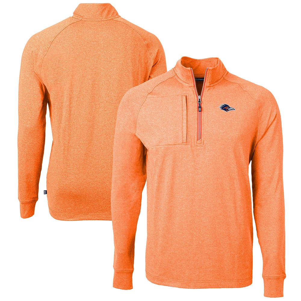Men's Cutter & Buck Orange UTSA Roadrunners Adapt Eco Knit Hybrid Recycled Quarter-Zip Raglan Top