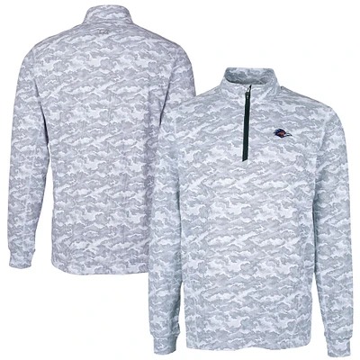 Men's Cutter & Buck Gray UTSA Roadrunners Traverse Camo Print Stretch Quarter-Zip DryTec Top