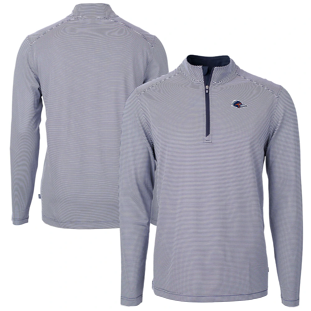 Men's Cutter & Buck Navy UTSA Roadrunners DryTec Virtue Eco Pique Micro Stripe Recycled Quarter-Zip Pullover Top