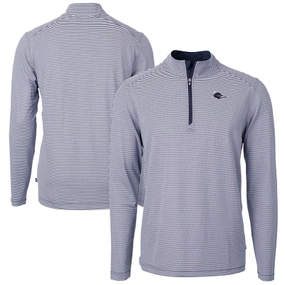 Men's Cutter & Buck Navy UTSA Roadrunners DryTec Virtue Eco Pique Micro Stripe Recycled Quarter-Zip Pullover Top
