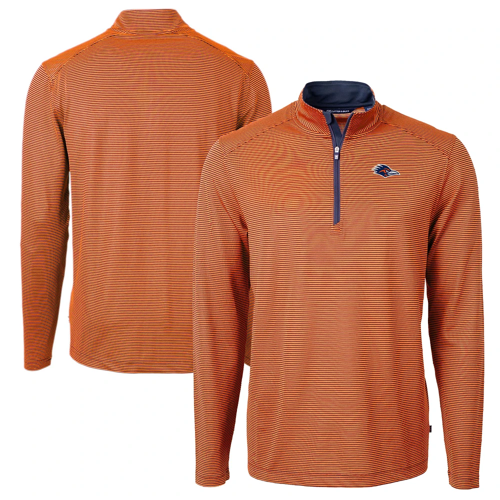 Men's Cutter & Buck UTSA Roadrunners DryTec Virtue Eco Pique Micro Stripe Recycled Quarter-Zip Pullover Top
