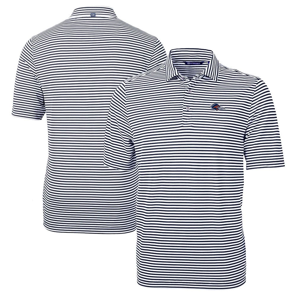 Men's Cutter & Buck Navy UTSA Roadrunners DryTec Virtue Eco Pique Stripe Recycled Polo