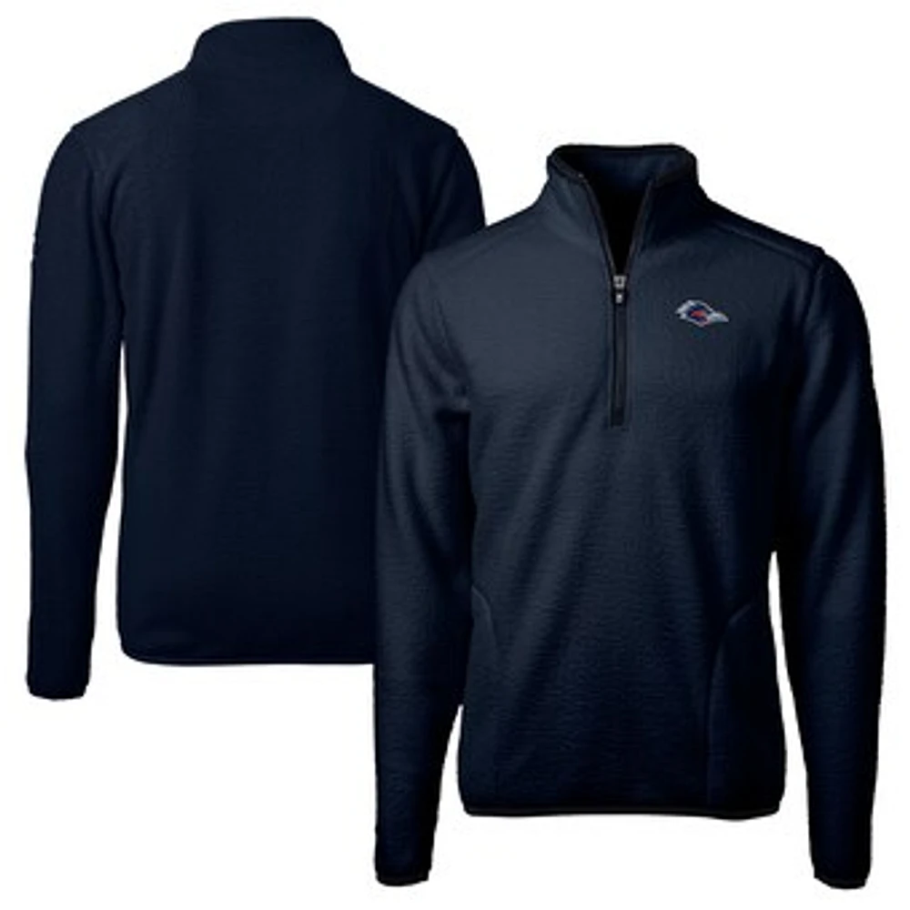 Men's Cutter & Buck Navy UTSA Roadrunners Cascade Eco Sherpa Fleece Quarter-Zip Pullover Jacket