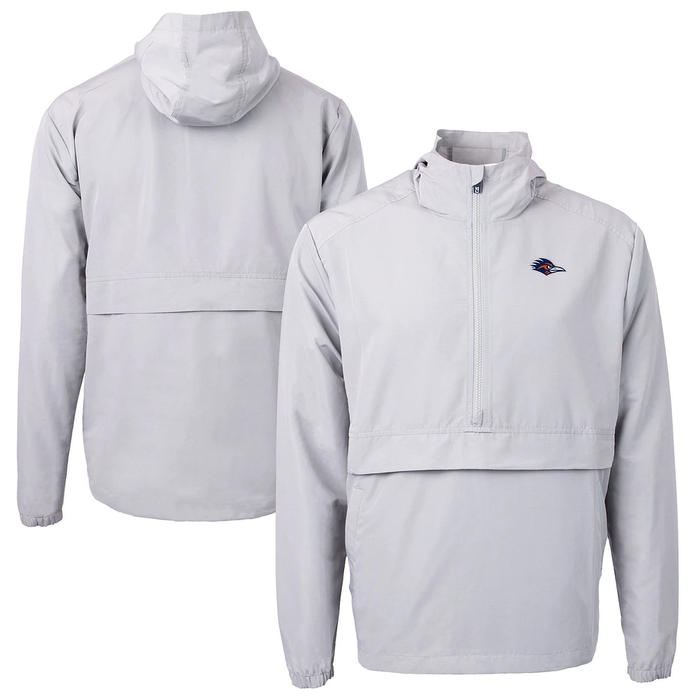Men's Cutter & Buck Gray UTSA Roadrunners Charter Eco Recycled Half-Zip Anorak Jacket