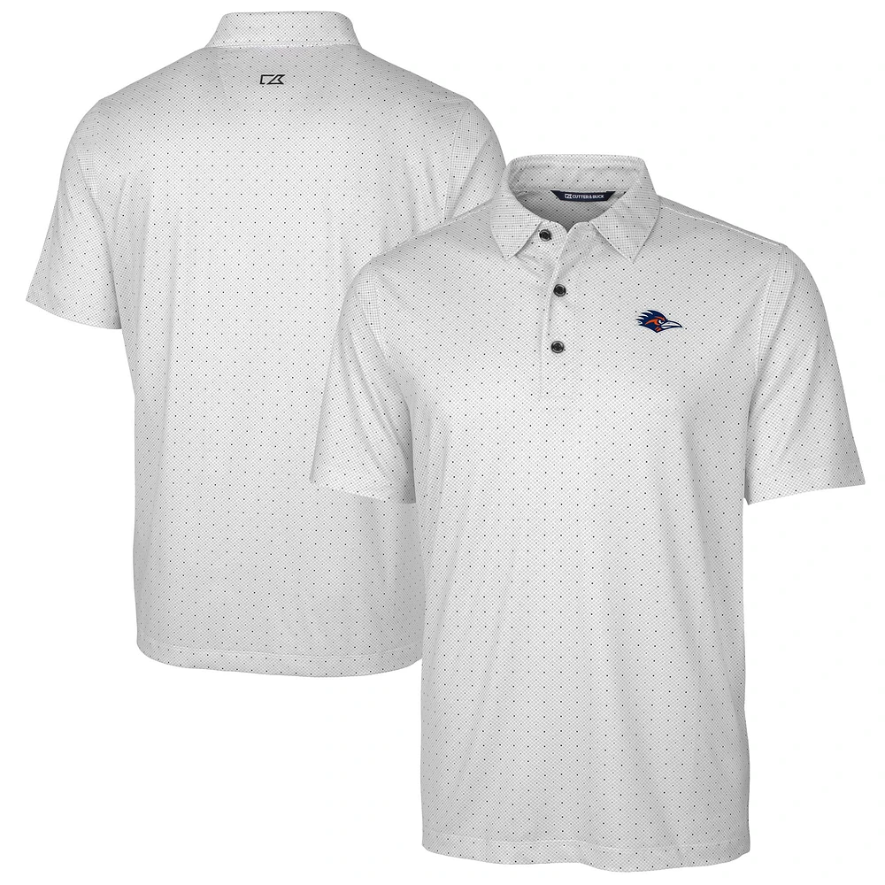 Men's Cutter & Buck Gray UTSA Roadrunners Pike Double Dot Print DryTec Stretch Polo
