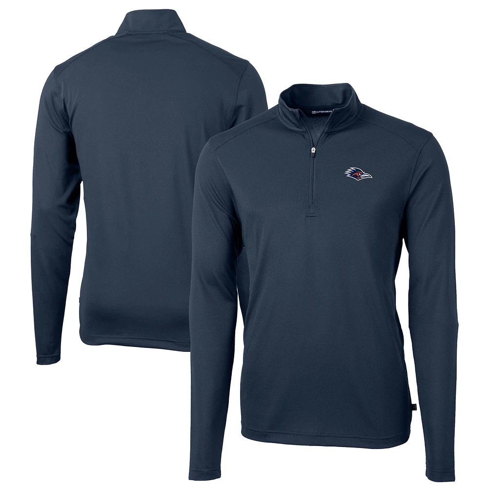 Men's Cutter & Buck Navy UTSA Roadrunners Virtue Eco Pique Recycled Quarter-Zip DryTec Top