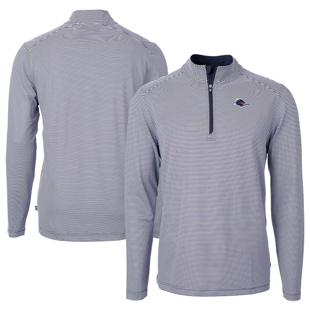 Men's Cutter & Buck Navy UTSA Roadrunners Big Tall Virtue Eco Pique Micro Stripe Recycled Quarter-Zip DryTec Pullover Top