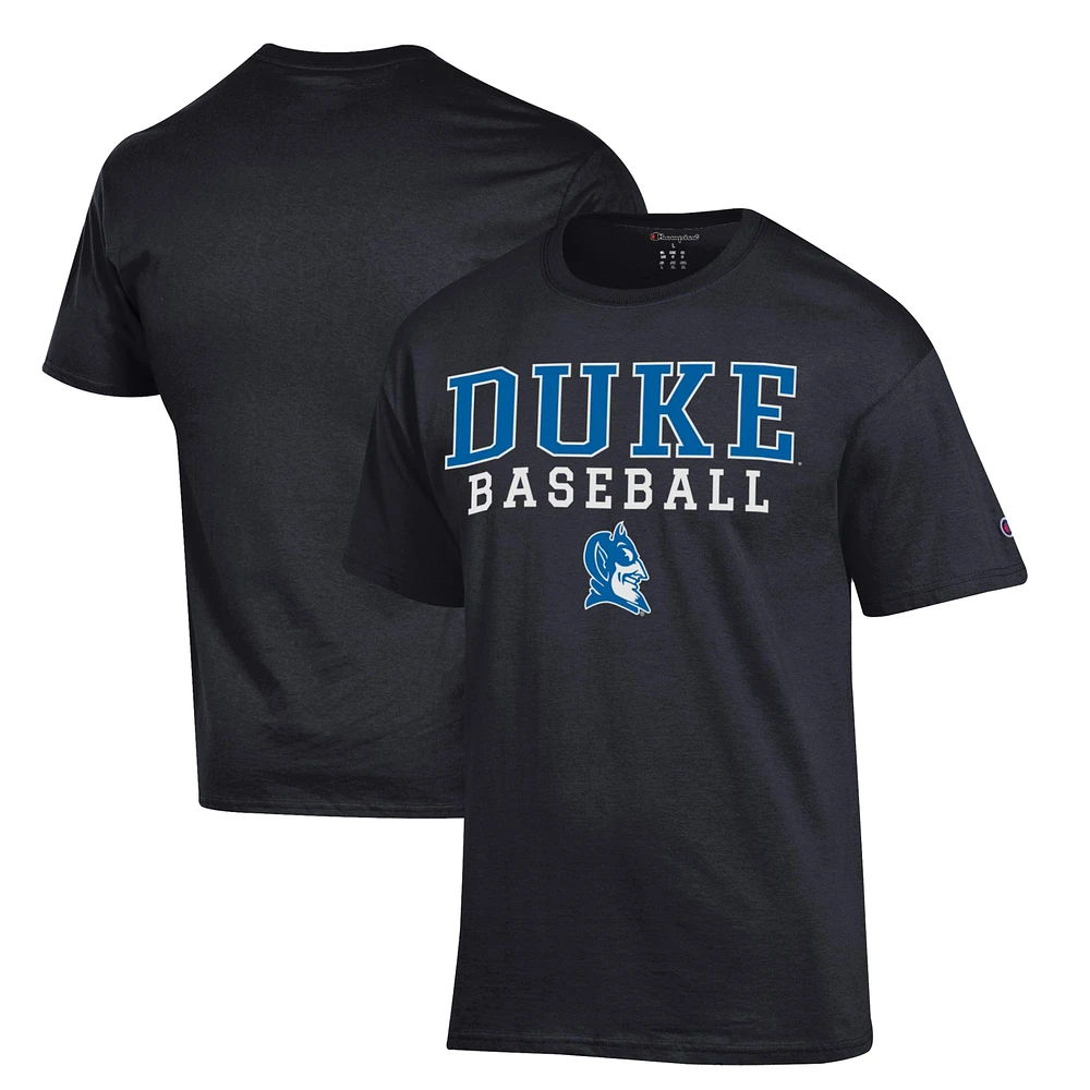 Men's Champion Black Duke Blue Devils Stacked Logo Baseball T-Shirt