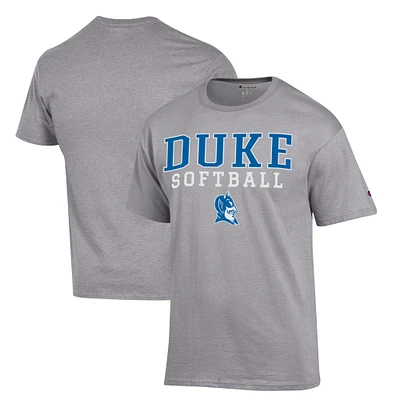 Men's Champion Gray Duke Blue Devils Stacked Logo Softball T-Shirt