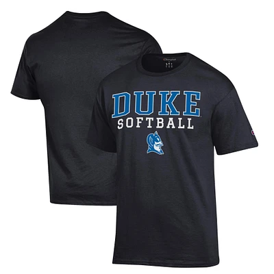 Men's Champion Black Duke Blue Devils Stacked Logo Softball T-Shirt