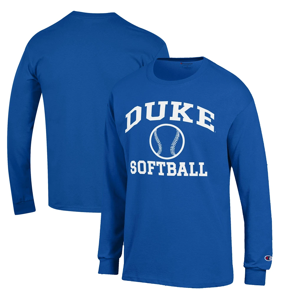 Men's Champion Royal Duke Blue Devils Icon Logo Softball Long Sleeve T-Shirt