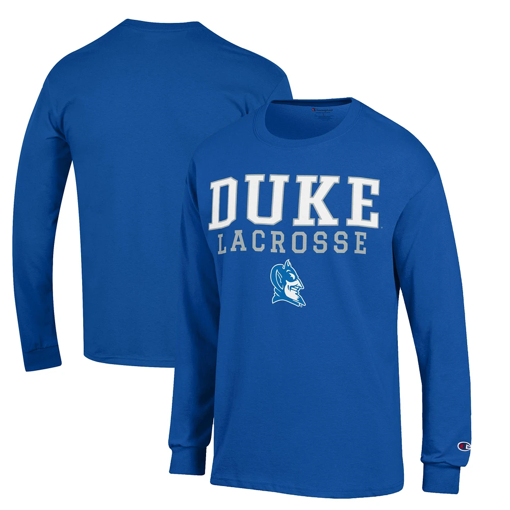 Men's Champion Royal Duke Blue Devils Stacked Logo Lacrosse Long Sleeve T-Shirt