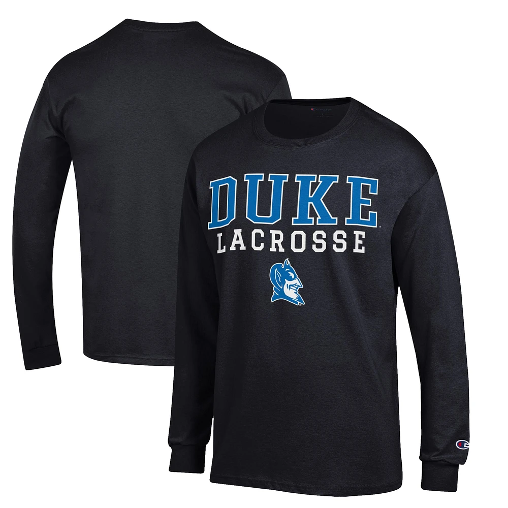 Men's Champion Black Duke Blue Devils Stacked Logo Lacrosse Long Sleeve T-Shirt